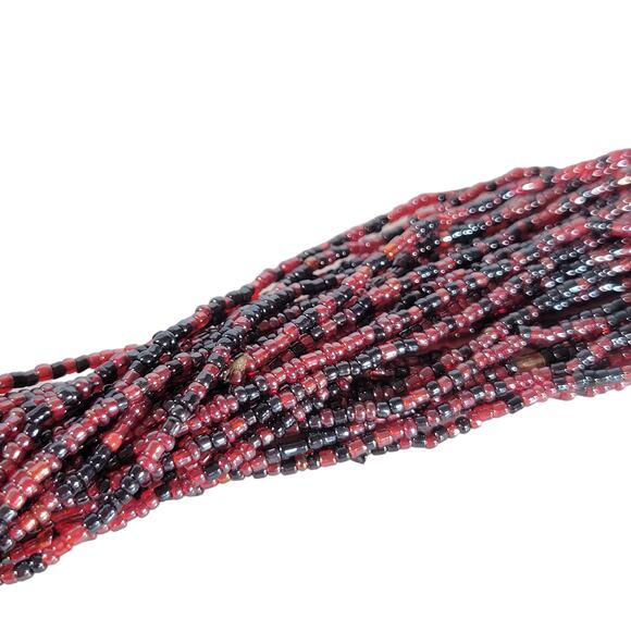 48" Long Red Black Seed Bead Necklace Boho Multistrand India Handmade NEW - Picture 2 of 11